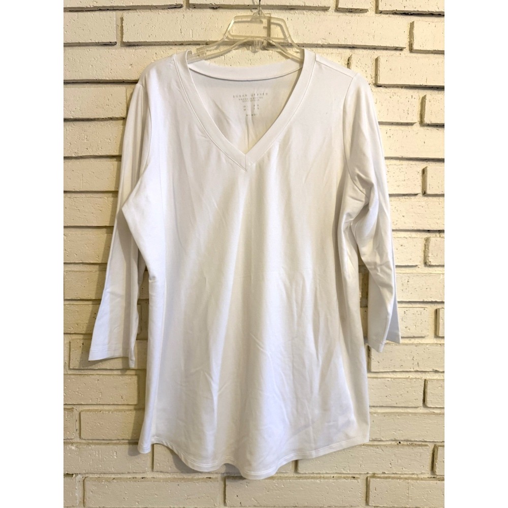 Susan Graver Regular Weekend Essentials Comfy Cotton V-Neck Tunic, Size Large